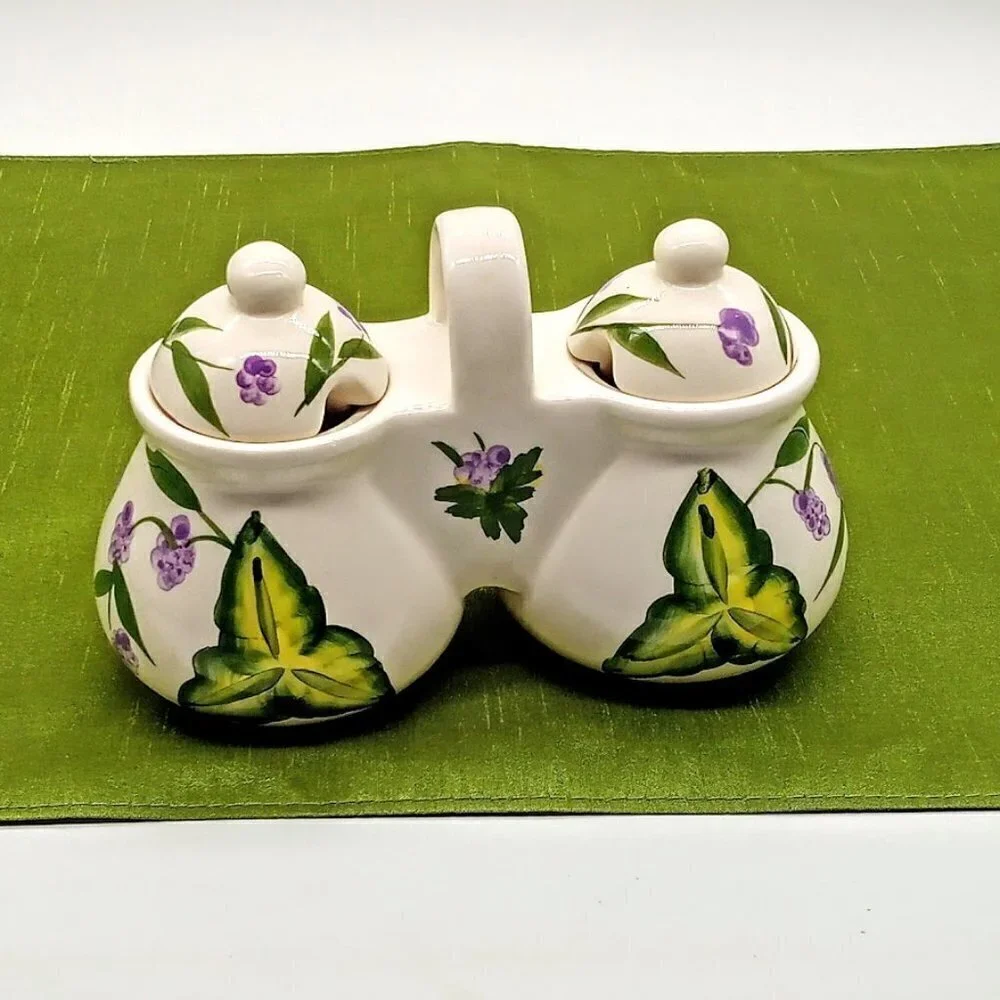Vintage Designpac Inc. Hand-Painted Floral Ceramic Covered Condiment Dish